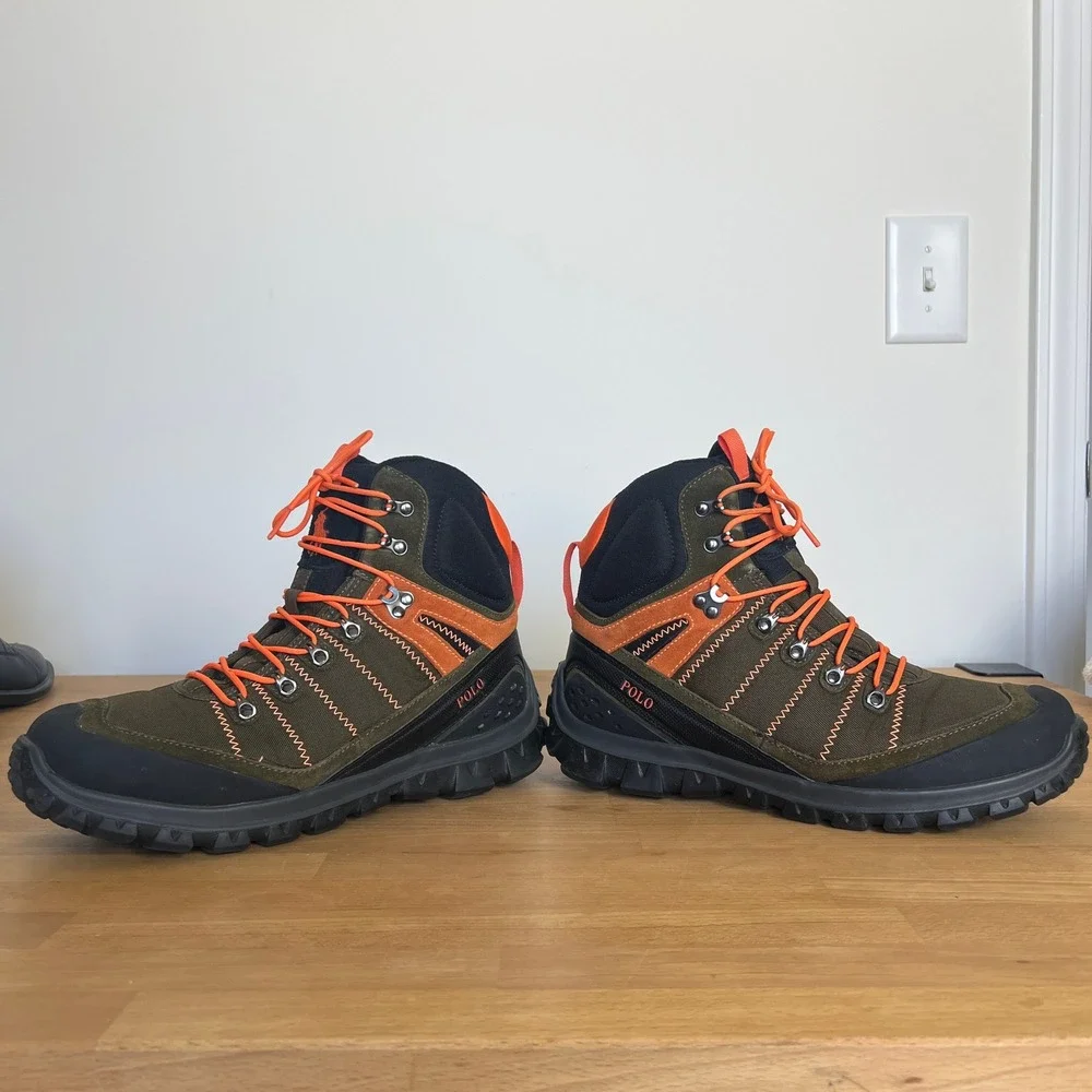 Polo Ralph Lauren Men Mountain Trail Hillingdon Hiking Boots Olive Orange‎ Black